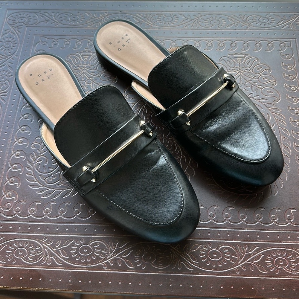 A New Day Black Faux Leather Mules